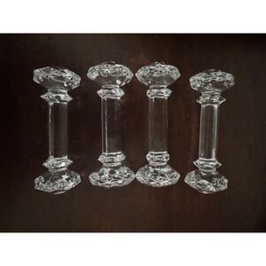 VTG Knife Rests Clear Faceted Cut Glass Lead Crystal 4 Hexagon Dumbbell  Cut Bar